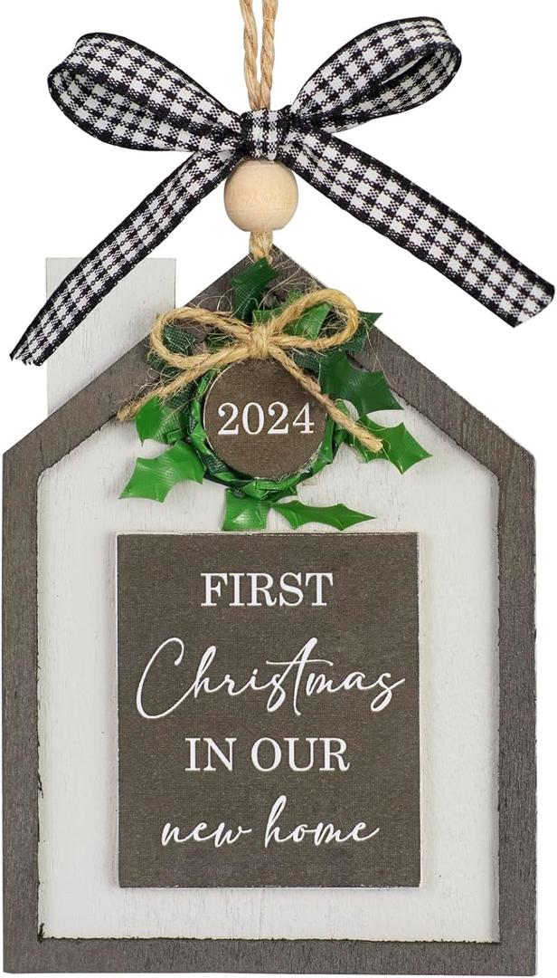 2024 Christmas House Warming Gifts New Home Ornament Housewarming Gifts for New House, Housewarming Gift Presents for Women, Couple - New Home Owners Gift - Wooden New Home Bowknot