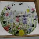 peacoblue Wall Clocks Battery Operated Wildflowers 12 Inch Glass Round Wall Clock Non Ticking for Kitchen Living Room Dining Room Bedroom and Bathroom Decor Accessories (Battery not Included)