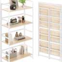 No Assembly Folding Bookshelf, 4 Tiers Collapsible Book Shelf for Home Office, Vintage Wood Foldable Bookcase Storage Organizer for Living Room Bedroom (Beige)