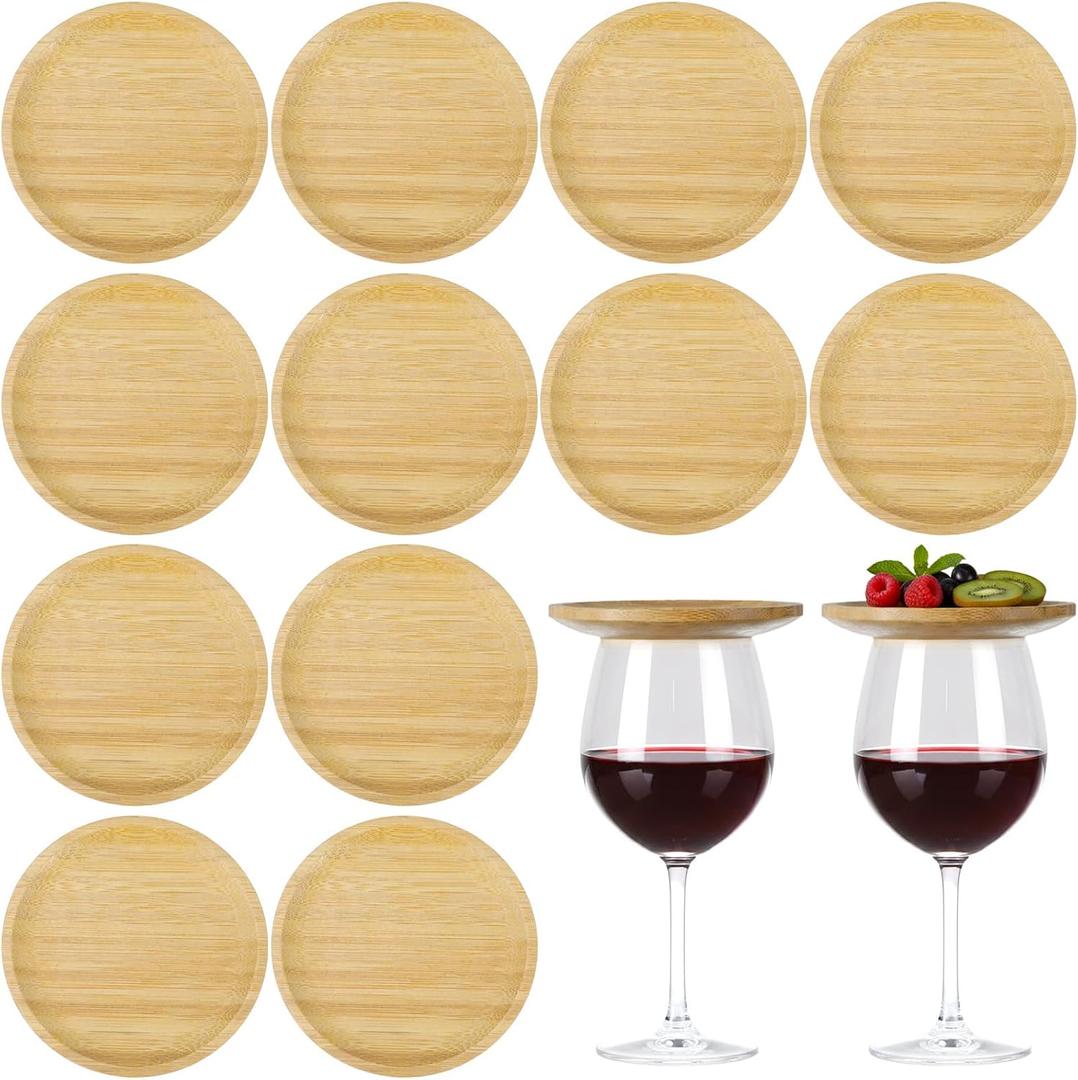12 Pcs 4 Inch bamboo Wine Glass Charcuterie Topper, Mini Charcuterie Board Wine Appetizer Plate Glass Cover for Party Gathering Bar Restaurant