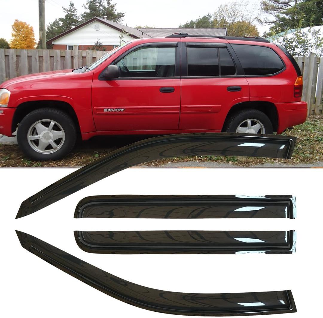 4pcs Original Shatterproof Outside Mount Style Rain Guard Durable Side Window Wind Deflectors Dark Smoke Vent Window Visors Compatible with 2002-2006 Trailblazer EXT & Envoy XL/XUV 94240
