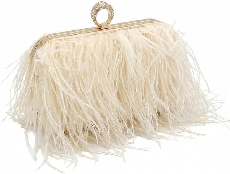 Women Ostrich Feather Purse Ostrich Tote Bag Fluffy Feather Purse Fringe Clutch Evening Handbag for Party Prom