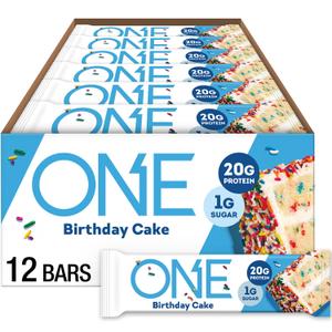 ONE Protein Bars, Birthday Cake, Gluten Free with 20g Protein and 1g Sugar, Pantry Staples, 2.12 oz (12 Count), Best By: 01 2026