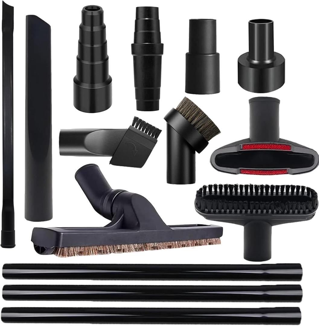 14 PCS Universal Vacuum Attachments & Brushes Kit for Shop Vac Accessories & Household Cleaning, Includes 4 Vacuum Hose Adapters, 3 Vacuum Extension Wands & Flexible Crevice Tool