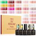 ROSALIND 30pcs Jelly Gel Polish Set, 26 Colors Translucent Nude Pink Neon Gel Nail Polish Set with Sheer Matte Glossy Glitter Effects for Nails with Base Gel Top Coat Salon DIY Home (0.17 Fl Oz (Pack of 30))