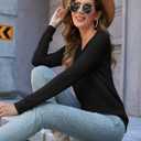 Long Sleeve Shirts for Women V Neck Loose Sweaters Casual Fall Tops Fashion Clothes 2025 (Black, L)