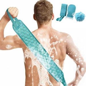 3Pcs Back Scrubber with Handles, Bath Glove, Sponge Shower Loofahs, Double-Sided Back Scrub Washcloth for for Men & Women(Blue)
