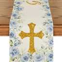 Artoid Mode Blue God Bless Boy Baptism Baby Shower Table Runner, First Holy Communion Christening Holiday Kitchen Dining Table Decoration for Home Party Decor 13x72 Inch