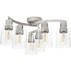 WILON 6-Light Large Brushed Nickel Semi Flush Mount Ceiling Light Fixture, Modern Light Fixtures Ceiling Mount with Clear Glass Shade, Industrial Ceiling Lamp for Dining Room Kitchen Living Room