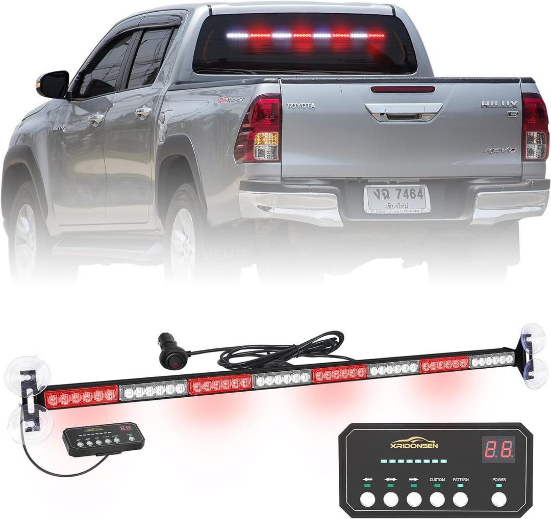 XRIDONSEN 35 inch Traffic Advisor Red White Emergency Light Bar 48 LED Strobe Lights Safety Hazard Warning Lights Front/Rear Window w/Display Controller for Volunteer Firefighter Vehicles Fire POV