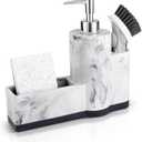 zccz Soap Dispenser with Sponge Holder and Brush Holder, Marble Pattern Kitchen Dish Soap Dispenser Pump Bottle Countertop Sink Caddy Bathroom Organizer Sponge Holder for Sink Storage and (3 in 1)