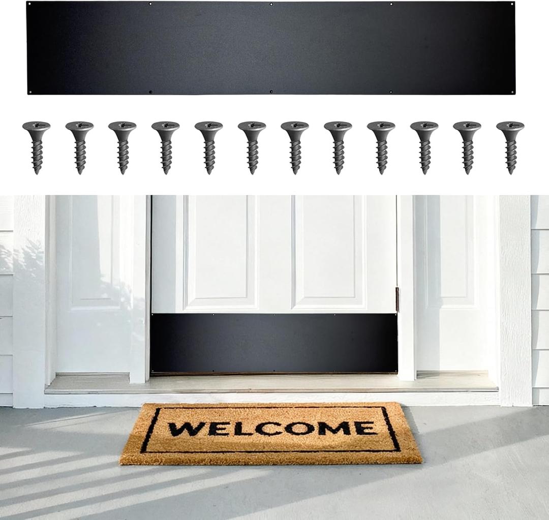 Door Kick Plate, Aluminum, Scratch-Resistant Door Protector, Easy Install(Black) | Rounded Corners , Countersunk Holes , Screws Included , Easy Installation , 2mm Thick Aluminum