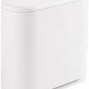 IEEK 12 Liter Rectangular Plastic Trash Can with Press Top Lid,White Modern Wastebasket Thin Trash Cans,3.2 Gallon Garbage Container Bin for Bathroom,Bedroom,Kitchen,Office and Powder Room