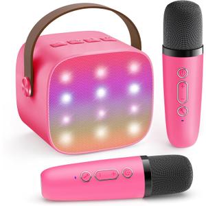 Mini Karaoke Machine for Kids Toys, Portable Bluetooth Speaker with 2 Wireless Microphones, Birthday Gifts for Girls 3, 4, 5, 6, 7, 8, 9, 10, 11, 12+ Years Old Toddler Teens (Hotpink)
