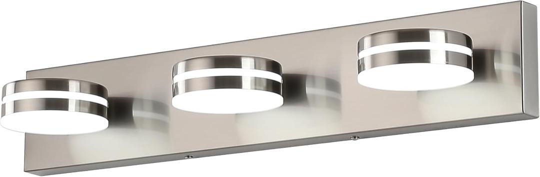 3-Light Bathroom Vanity Light, Brushed Nickel Bathroom Light Fixtures Over Mirror, LED Vanity Lights with 360Rotating Lamp Head
