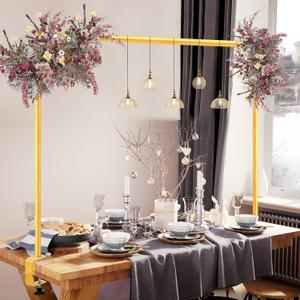 Over The Table Rod Stand with Clamps Adjustable 31-110 in Length 31-64 in Height Gold Table Balloon Arch Hanging Stand with Storage Bag for Halloween Christmas Wedding Birthday Party Decoration