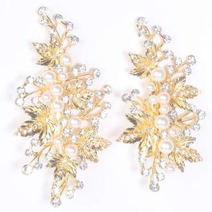 Wedding Hair Clips (Set of 2) - Rhinestone Pearl Hair Accessories for Bridal Women (Gold)