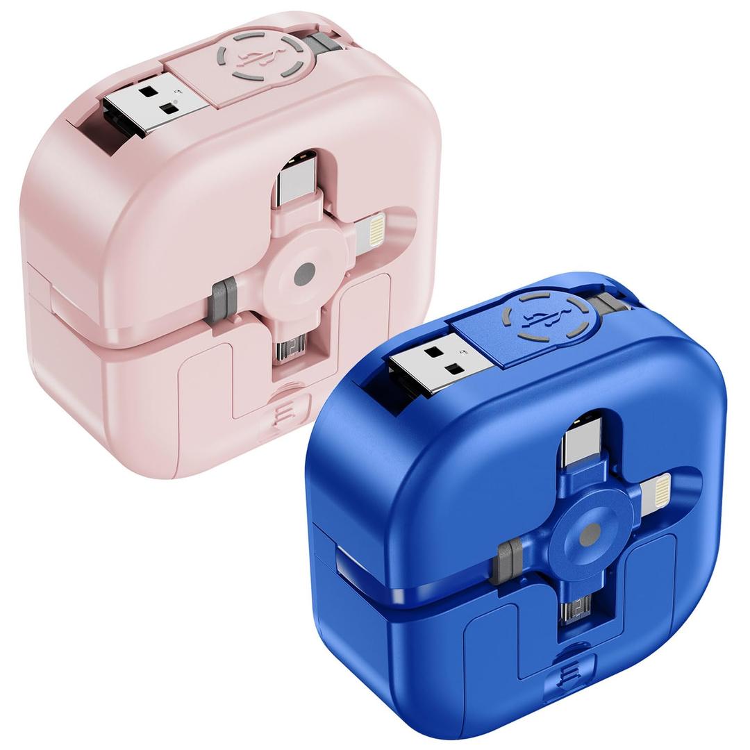 Multi Charging Cable 4.5A,4Ft/2Pack Multi Chargers for All Devices 3 in 1 Retractable Car Cable Fast Charging USB C Cord with Type C/Micro USB Port for Samsung S25 S24,iPhone17 16 15,PS,Tablets & More (Blue)