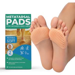 Homergy Metatarsal Foot Pads for Pain Relief - 4 Pack Soft Gel Reusable Breathable Sleeve Pads, Foot Cushions, Forefoot Cushioning Shoe Supports for Women and Men (Beige)