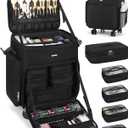CUBETASTIC Rolling Makeup Case, Professional Cosmology Case on Wheels, Makeup Trolley with 5 Removable Pouches, Makeup Suitcase with Wheels, Rolling Cosmetic Train Case, Hair Stylist Rolling Case