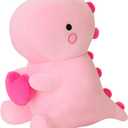 SQEQE Dinosaur Stuffed Animal, Loving Soft Dino Plush Toys with Holding Heart, Sweet Romantic Anniversary Birthday Gift for Her Girls Boys Girlfriend(Pink,12 inch)