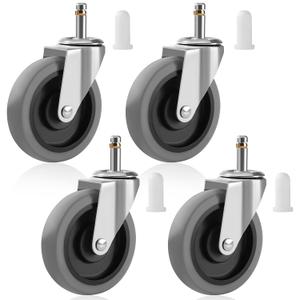 4 Inches Stem Caster Wheels, 7/16-Inch Stem Diameter Swivel Casters Set of 4 Heavy Duty TPR Replacement Wheels for Utility Cart Rubbermaid Mop Bucket Shop Vac Weber Grills