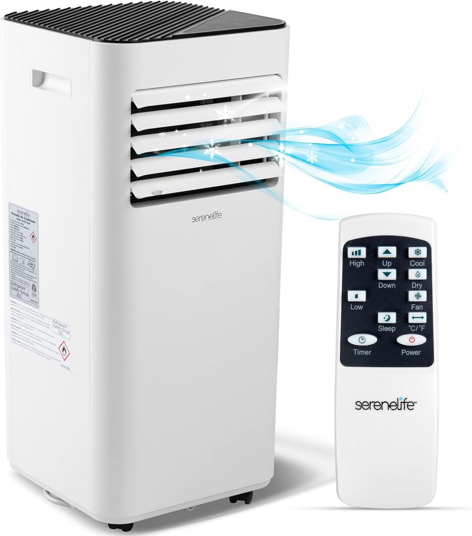 SereneLife SLPAC180W Portable Conditioner-3-in-1 Compact Standing Air Conditioner for Room Up to, Floor AC Unit with Remote Control, Universal Casters, Window Mount Kit (8000 BTU, White)