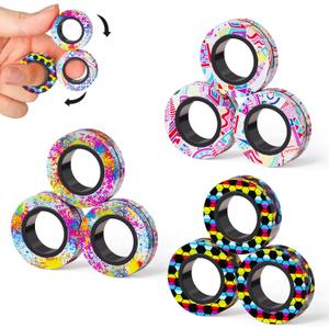 9Pcs Magnetic Rings Fidget Toys Adult Set, Idea ADHD Fidget Stress Toy Pack,Fidget Spinner Rings for Anxiety Relief Therapy Toys for Boy and Girl Ages 8-13,Teens Gift Easter Basket Stuffers