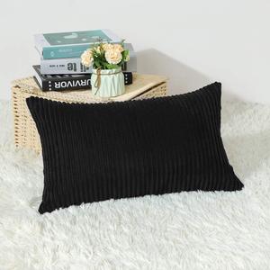 Artscope Cozy Striped Corduroy Pillow Covers Super Soft Decorative Oblong Throw Pillow Covers Case Cushion Covers for Sofa Couch Bedroom Car Decor 12 x 20 Inches, Black