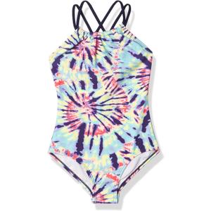 Kanu Surf Girls' Jasmine Beach Sport Halter One Piece Swimsuit (8, Camille Multi)