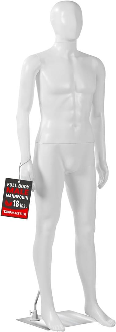 TopMaster Male Form Mannequin - Versatile 360 Design, Easy Assemble, Full Body 38'' Chest Male Mannequin with Adjustable Posture, Turnable Head and Flexible Limbs - White