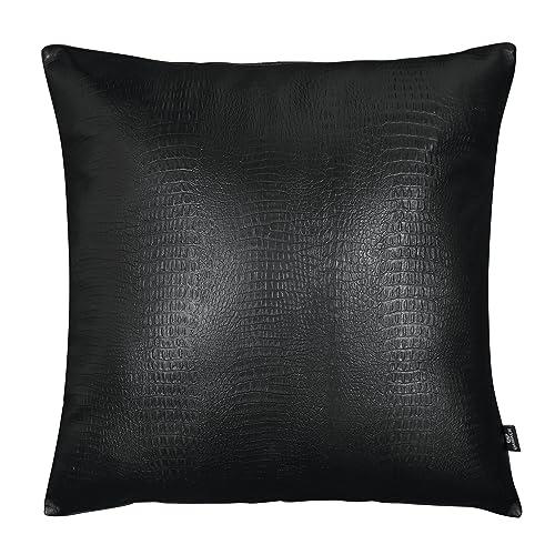 QAWACH Lambskin Leather Pillow Cover - Decorative Sofa Cushion Case - Throw Covers for Living Room & Bedroom, 18" x 18" - Black Croco Pack of 1