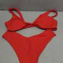 geluboao Bikini Set for Women Solid V Neck Knot Front Push Up High Leg Thong Two Piece Swimsuit.XL