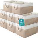 meekoo 8 Pack Collapsible Storage Bins Fabric Storage Bins Polyester Fabric Baskets with Handles Linen Closet Organizer for Shelf Home Closet Towels Toys(17 x 12 x 15 in,Beige)