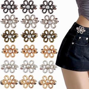 18Sets Flower Jeans Button Pant Waist Tightener, Adjustable Waist Buckle Sets No Sew and No Tools Detachable Decorative Waist Buckles, Jean Buttons Pins for Loose Jeans, Pants, Skirts (No Sew)
