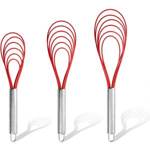 Flat Metal Whisk Set of 3, Stainless Steel Flat Whisk, Wire Egg Utensils Whisk for Cooking, Blending, Beating, Frothing & Stirring