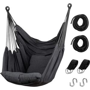 Hommtina Hammock Chair Hanging Rope Swing, Max 300 Lbs Hanging Chair with Pocket & Durability Perfect for Outdoor, Home, Bedroom, Patio, Yard (Pillows NOT Included, Dark Gray)
