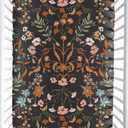 Sweet Jojo Designs Boho Wildflower Vintage Floral Girl Fitted Mini Crib Sheet Baby Nursery Infant Newborn Bed Room Portable Pack n Play Mattress Black Orange Bohemian Farmhouse Botanical Cottagecore