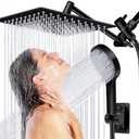 Shower Head, 8 inch Multifunction High Pressure Rain Shower Head with Handheld Spray Combo with 11'' Angle Adjustable Extension Arm/Flow Regulator/Shower System Matte Black