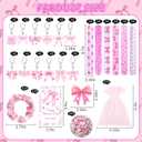 Demonwer 170 Pcs Pink Bow Party Favor 24 Bow Keychain 24 Pink Hair Tie 24 Snap Bracelet 50 Stickers and 24 Greeting Cards Cute Exchange Gift 24 Organza Bags for Valentine's Party Favor Supplies