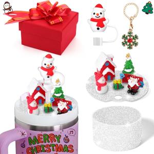 AIERSA Christmas Cup Accessories for Stanley 40 oz- Christmas Straw Topper, Lid Topper Decorations, Silicone Boot, Charms Ornament