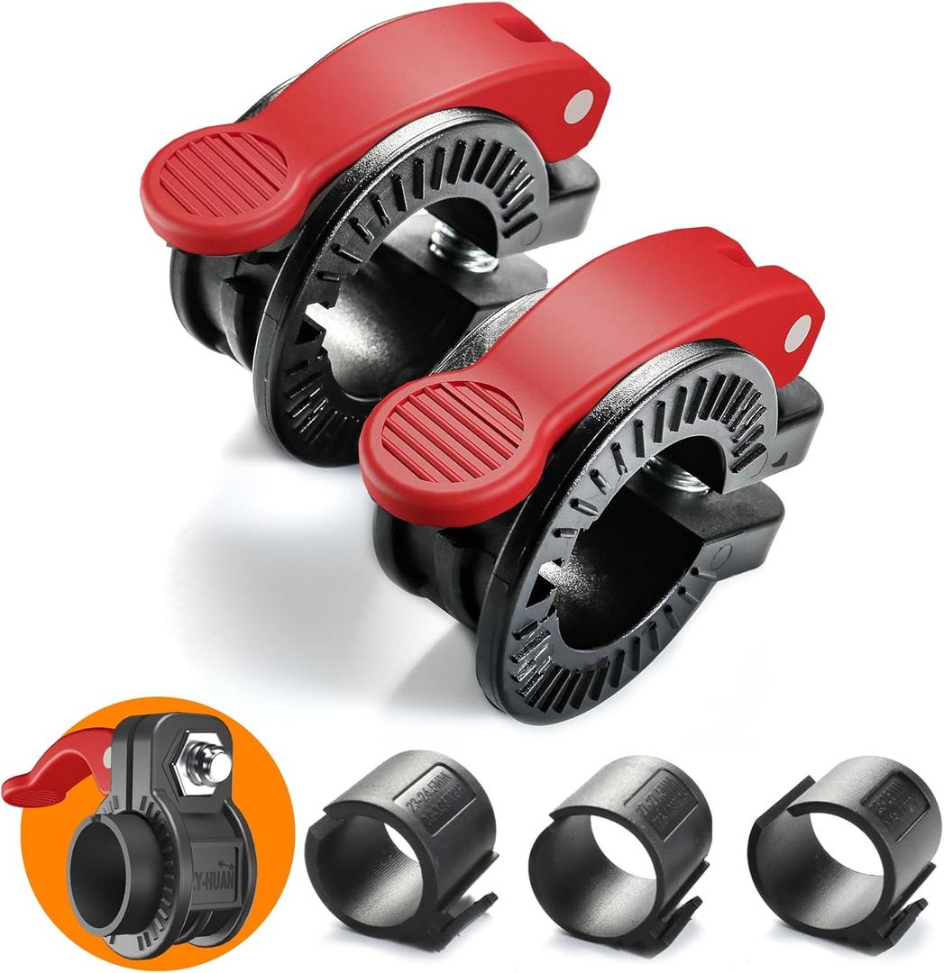 Narrow Barbell Clips 2.5cm Width for Olympic Bars, 0.9-1.18inch Adjustable Weight Clamps, Quick Release Locking Collars for Weightlifting (Black+red)