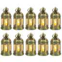 Mini Lantern with Flickering LED Candles Set of 6, Hewory Gold Vintage Decorative Hanging Candle Lanterns for Halloween, Christmas, Wedding Decorations, Party, Table Centerpiece, Battery Included