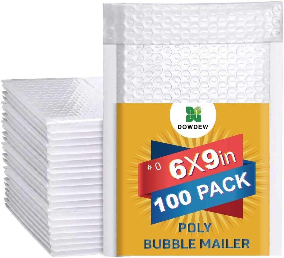 Water Resistant Bubble Envelope Mailers [100 Pack] 6 inch x 9 inch #0 White Poly Padded Shipping Envelopes Self Sealing Cushioned Packaging Bags (#0 [6"x9"])