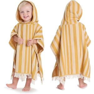 ZICOTO Stylish Hooded Beach Towel for Kids - Extra Soft and Fast Drying Poncho for Toddlers Made of Premium Cotton - Perfect Baby Cover Up for Beach Days or Pool and Bath Time Adventures (Small (0-3 yrs), Mustard)