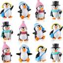Zhanmai 12 Pcs Mini Penguin Characters Toys Collection Playset Cute Cartoon Figures Cake Topper Winter Penguin Figurines Cake Decoration for Christmas Birthday Landscape Party Supplies