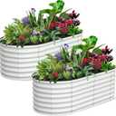 2 Pcs 6x3x2ft Oval Raised Garden Bed, Galvanized Raised Beds,Open-Ended Base Metal Raised Planter Beds,Garden Bed Outdoor,Planter Raised Boxes for Vegetables, Flowers,Tool-Free Asse,White