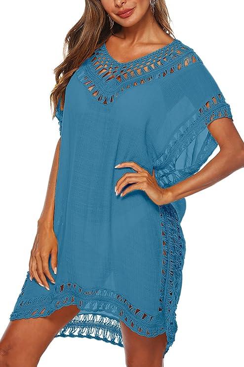 Adisputent Womens Swimsuits Cover Ups Crochet Chiffon Beach Cover Bathing Suit Bikini Wear Coverups Dress, Size L