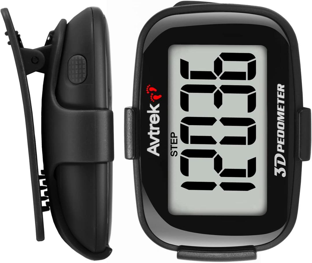 Avtrek 3D Step Counter Clip On with LED Backlight Pocket Pedometer for Walking Outdoor Activities Fitness Tracker Without Smartphone (BLACK)