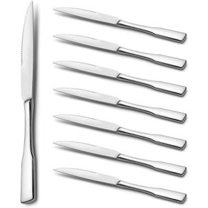 Alata Kate Steak Knives, Set of 8, Stainless Steel Flatware, Mirror Polished Cutlery, Dishwasher Safe